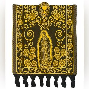 Mexican Our Lady of Guadalupe Poncho Black Yellow